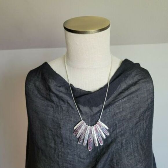 Dana Buchman Silver Amethyst Stone Necklace Silver Tone 21" - Picture 2 of 6